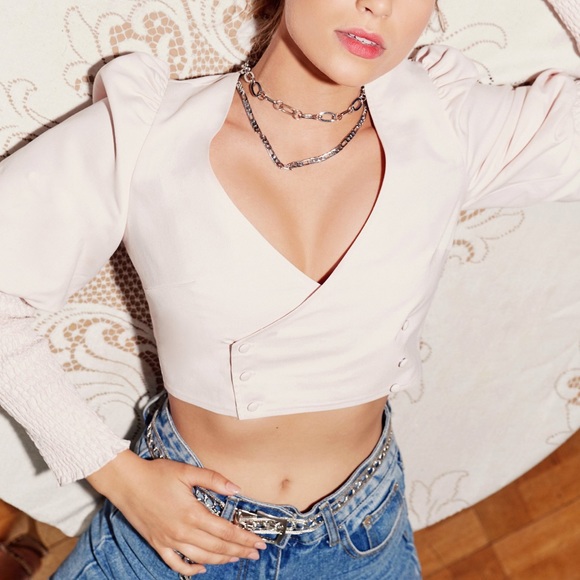 Nasty Gal Tops - Nasty Gal Puff Sleeve Wrap Top